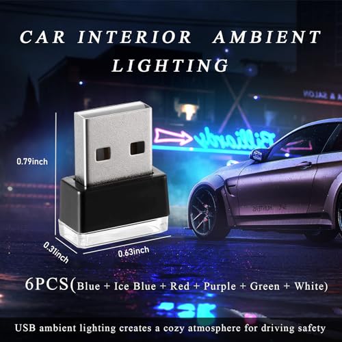 image for Yourkar 4 PCS USB LED Car Interior Atmosphere Lamp, Plug-in USB Interf