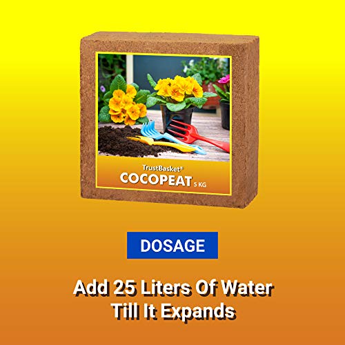 TrustBasket Cocopeat 5 kg Block | Expands Upto 75 litres of Powder| Hydroponic Plants, Kitchen Gardening and Terrace Gardening, Indoor Plants and Outdoor Plants