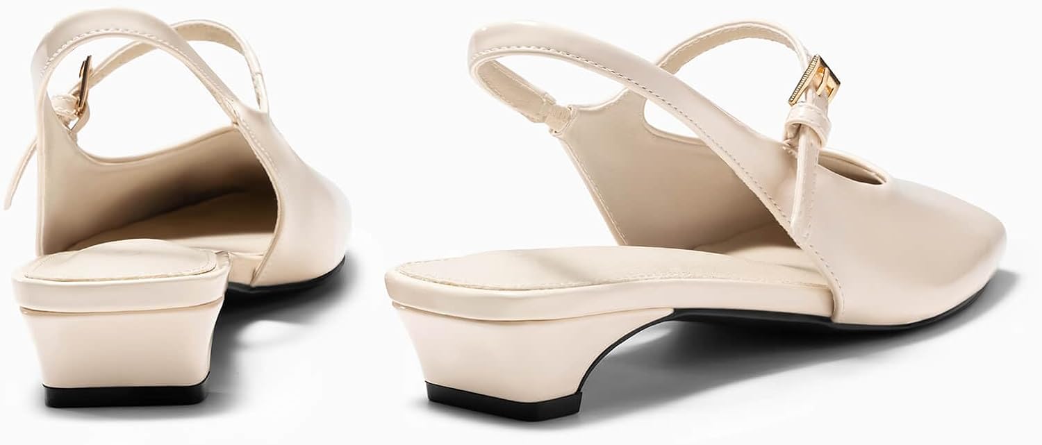 Coutgo Womens Mary Jane Chunky Low Heels Slingback Ballet Flats Closed Square Toe Wedding Dress Shoes - Image 6