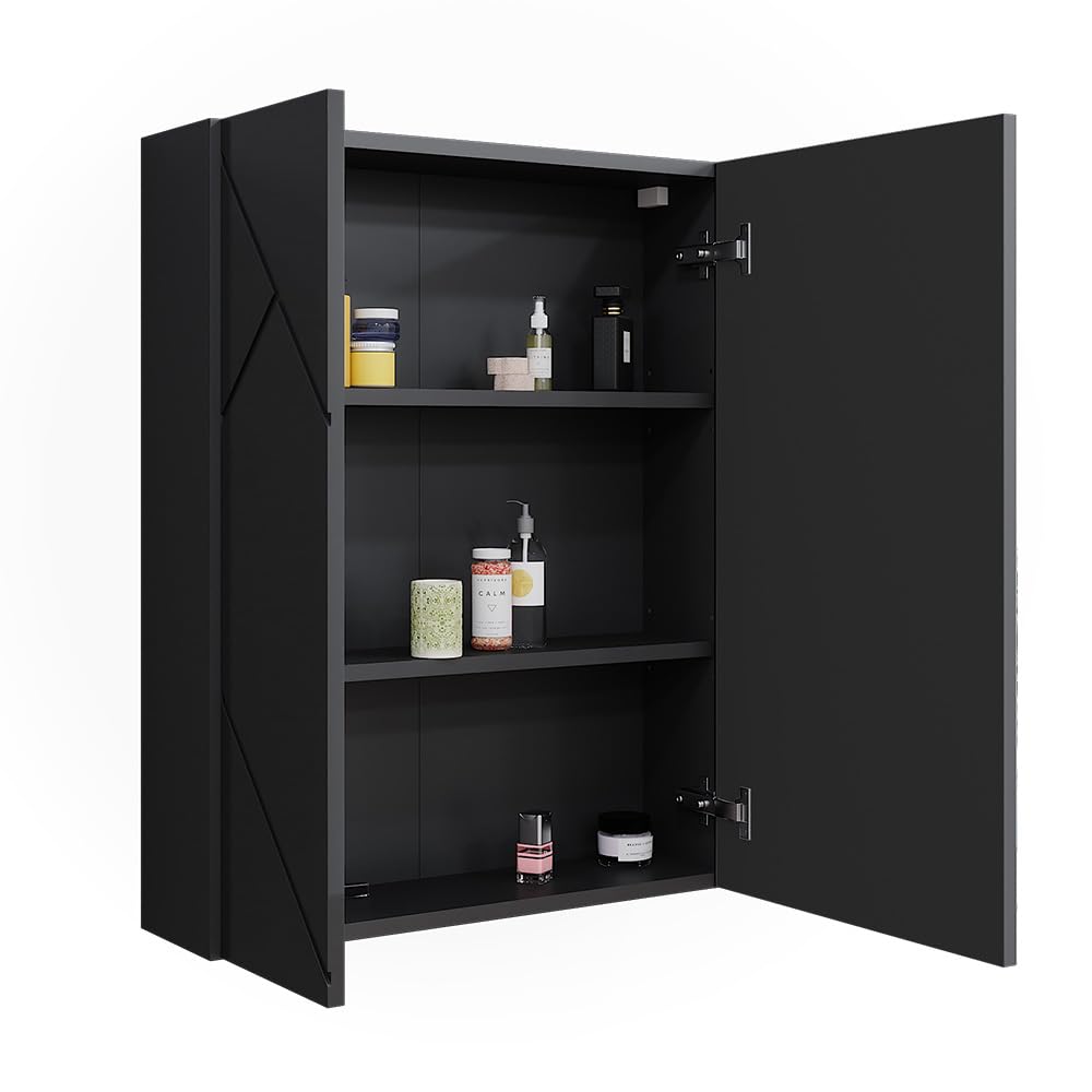 Vicco Badspiegelschrank Irma, Anthrazit Hochglanz/Anthrazit, 60 x 75 cm, zur Wandmontage mit integrierter Spiegelfläche