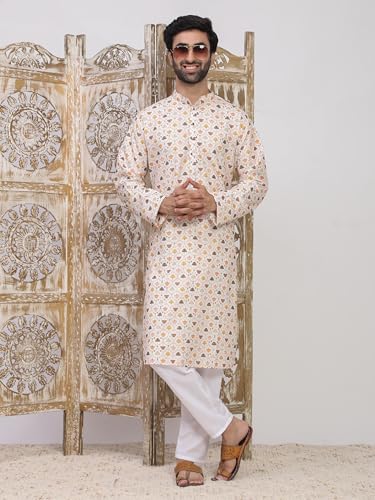 Image of Pro-Ethic Style Developer Men's Cotton Printed Kurta Pajama Set Traditional Outfit | Mandarin Collar (E-129)
