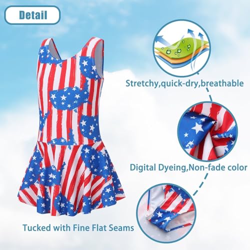Image of Girls One Piece Swimsuits Leopard Bathing Suit for Kids Hawaiian Swimwear with Skirt Swim Dress 3-16 Years