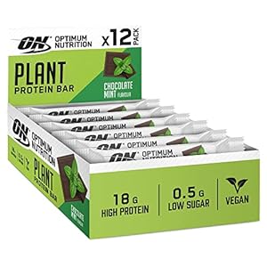 Optimum Nutrition Plant Protein Bars, Vegan Society Approved Snacks, Suikerarm, Trainingssnack voor Mannen en Vrouwen, Chocolade Mint smaak, 12 x 60g