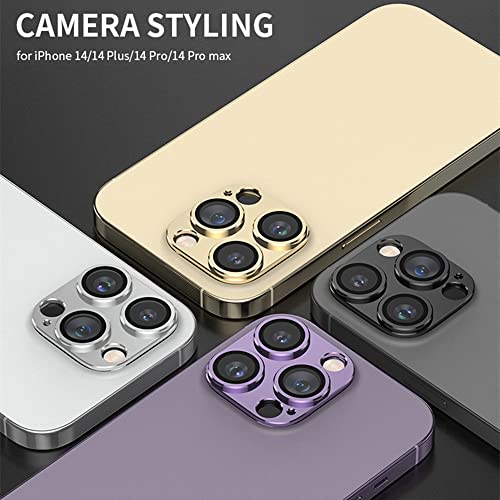 Image of Camera Lens Protector for iPhone 14 Pro /iPhone 14 Pro Max, Alloy Metal Camera Cover with Tempered Glass Screen Protector,Case Friendly,Scratch Resistant (Gold)
