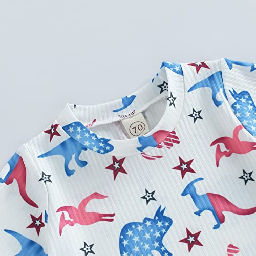 Karuedoo 4Th Of July Baby Boy Girl Clothes American Flag Short Sleeve Romper Jumpsuit One Piece Bodysuit Memorial Day Outfit (A-Red Blue Dinosaur, 6-12 Months) #TOP4
