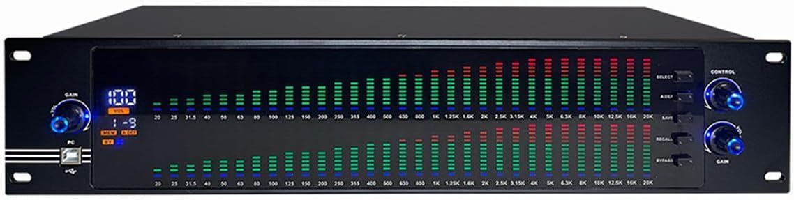Professional Dual 31-Band Digital Equalizer Processor, 10 preset Effects Saved, Noise Reduction Output high-Definition Sound Quality,Treble/midrange/bass Independent Adjustment(888S)