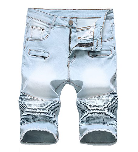 Enrica Mens Casual Ripped Destroyed Distressed Jeans Denim Shorts (32, Light Blue)