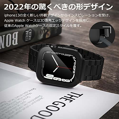 [YOFITAR] for Apple Watch バンド 【防水ケース付き】 45mm/44mm/41mm/40mm ステンレス製 Apple Watch 9/8/7/6/SE2/SE/5/4対応 アップルウォッチ 交換ベルト iWatch バンド Apple Watchアクセサリー 長さ調整器具付き （45mm,ブラック）