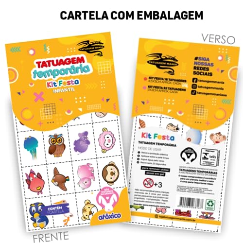 Tatuagem Temporária Infantil Animais | Kit Festa 32-018