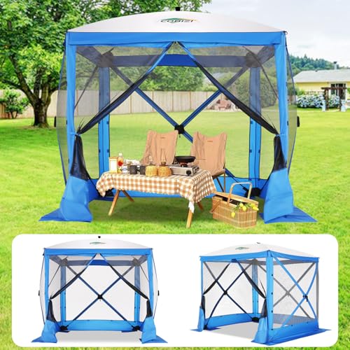 Image of COBIZI 6x6 FT Pop up Gazebo, Popup Canopy Tent, Screened in Gazebos, Waterproof Portable Outdoor Small Screen Tents Sun Shelter,carpas para Patio for Camping, Garden and Backyard,Blue