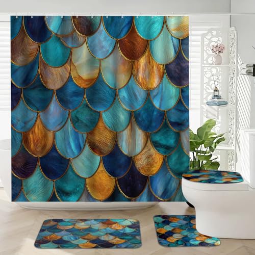 FOCCAFB Vintage Textured Shower Curtain Set with 12 Hooks, 4-Piece