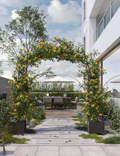 garvee arco da giardino con fioriera e ruote bloccabili, altezza 2.4m traliccio per piante rampicanti in metallo, supporto per rose edera matrimoni decorazione esterna, pp resistente uv