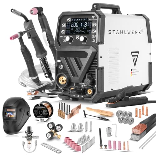 STAHLWERK Schutzgasschweißgerät 6-in-1 Kombi CTM-250 Puls Pro – Vollausstattung – WIG, MIG/MAG, MMA (E-Hand) & FLUX bis 200A, Plasmaschneider (CUT) bis 45A, synergischer Drahtvorschub, Puls-Funktion