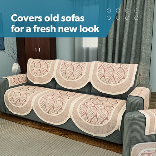 Image of Kuber Industries (Set of 16) Stylish & Durable Net Cotton Sofa Covers 5 Seater with Arms | Aesthetic Sofa Protector & Slipcover for Living Room & Office | Coconut Bright - Maroon