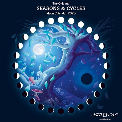 Astrocal Seasons & Cycles Moon Calendar 2026 Moon Phase Calendar Lunar Wall Planner UK (Blue 25cm x 25cm)