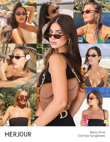 HERJOUR Retro Oval Cat Eye Sunglasses for Women Y2k Trendy Narrow Sunnies Designer Sun Glasses AR82253 - Image 3