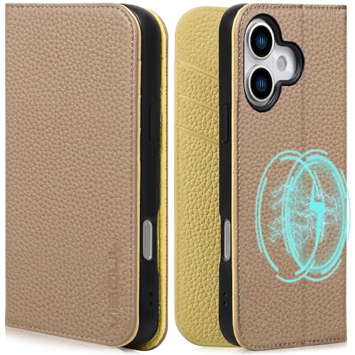 Étui en cuir véritable grainé pour iPhone 17 VISOUL clapet bicolore chic et raffiné