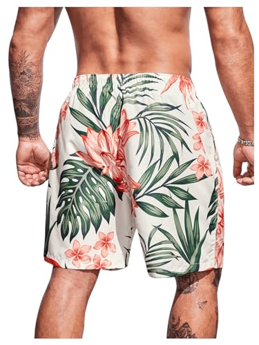 Men's Plus Size Tropical Print Elastic High Waist Casual Boho Shorts Drawstring Waist Swim Trunks2