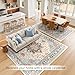 RELEANY Area Rugs 5'x7' Washable Non-Slip, Floral Vintage Distress Print Pattern Medallion Carpet for Living Room Bedroom Dining Room, Beige Navy Blue Orange Colorful