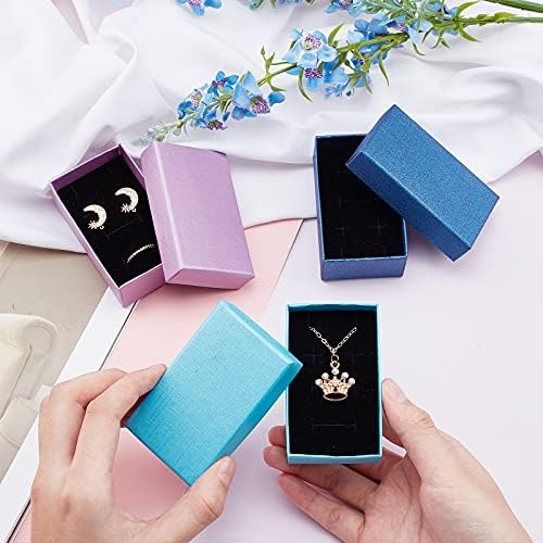 NBEADS 24pcs Cardboard Jewelry Box, with Snap Cover Jewelry Gift Paper Gift Box with Sponge Mat for Jewelry Packaging and Storage, 8.1x5x3cm, 6 Colors