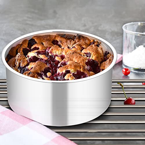 Image of TeamFar 6 Inch Cake Pan, 6 inch x 3 inch Deep Round Cake Pan Tier Baking Pans Set Stainless Steel, For Baking Steaming Serving, Healthy & Toxic Free, Deep & Straight Size, Oven & Dishwasher Safe - Set of 4