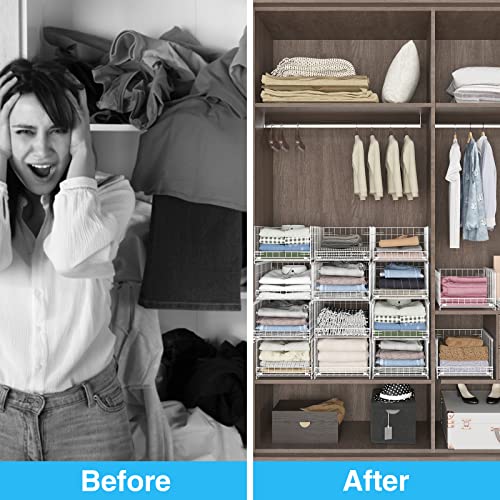 3-Tier Sliding Closet Organizers And Drawer Storage Shelves, Stackable Storage Bins For Jean Pants Sweaters, Metal Drawer Shelf Clothes Storage Container, Wardrobe Cupboard Organizer For Folded Clothes (Closet Organizers White) #TOP3