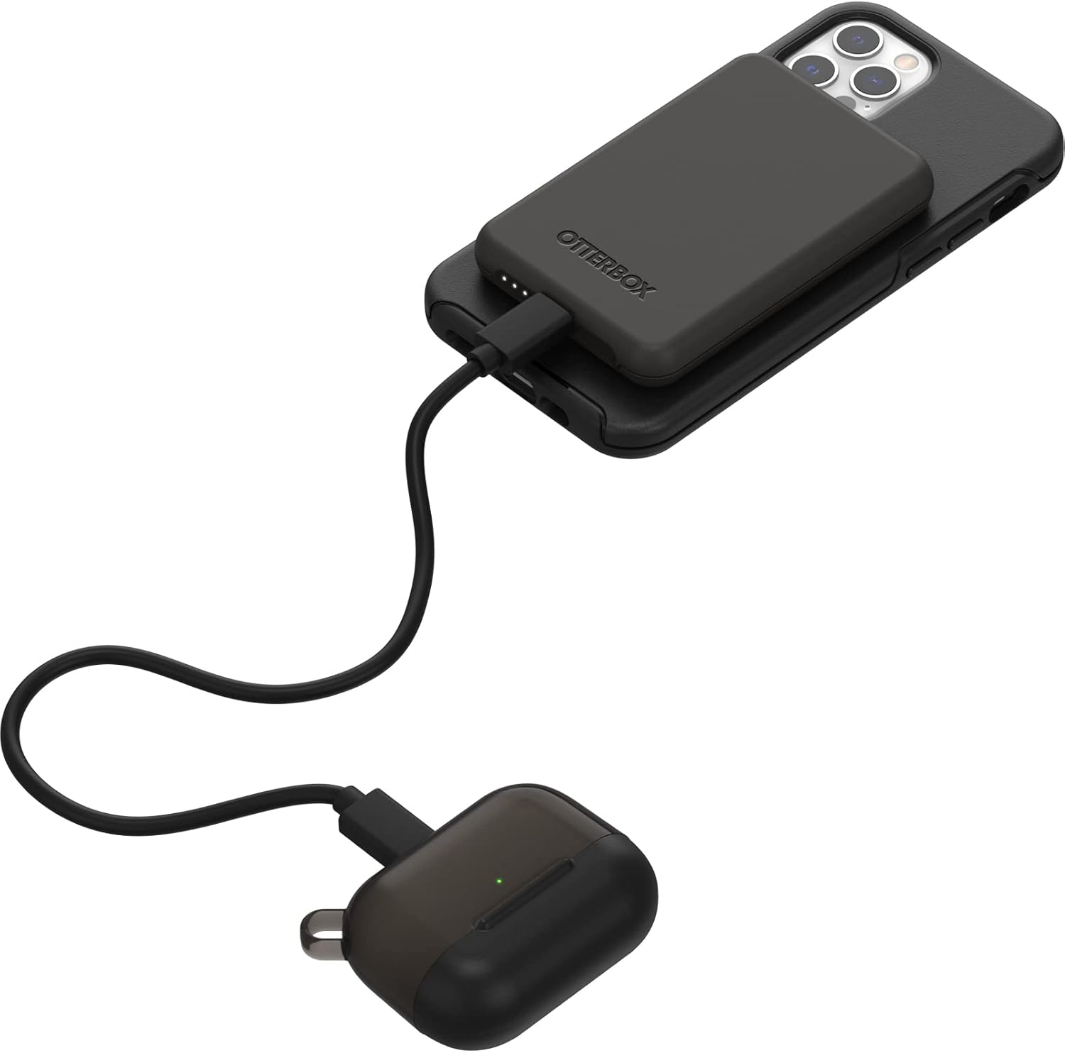 OtterBox Wireless Power Bank charging AirPods via a USB-C cable