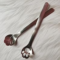 Vista 4 de Cuchara de acero inoxidable con patas de gato, pequeñas cucharas de café ahuecadas para postre cucharadita de café, aperitivo, vajilla cuchara