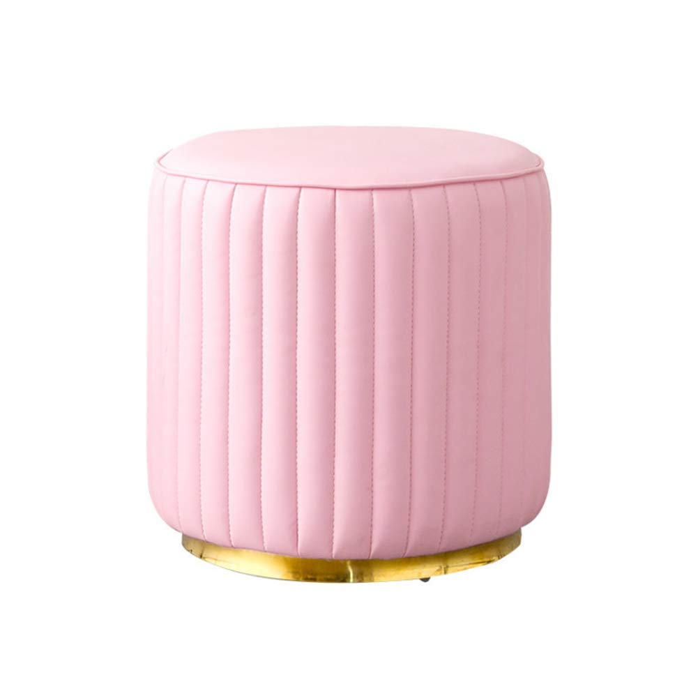 Pouf, petit pouf rond en cuir et repose-pieds moderne rose de 42 x 43 cm