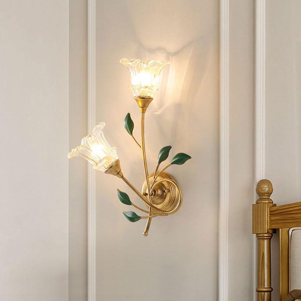 Applique da Parete Moderna in Oro per Camera da Letto Lampada da Parete in Vetro al Latte Vintage a 2 luci a 2 luci in Stile Francese Ramo Lampada d'Arte da Parete di Lusso Decorazioni per la