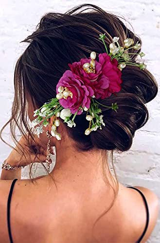 Image of Hair Flare Women Artificial Flower Made Hair Accessories And HairPin- Dark Pink, 2215