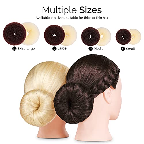 8Pcs Hair Donut Bun Maker, Fandamei Hair Bun Maker Set With 4Pcs Dark Brown &4Pcs Beige Donut Bun Makers (2 Extra-Large, 2 Large, 2 Medium And 2 Small), 5 Pieces Hair Elastic Bands,20 Pieces Hair Pins #TOP1