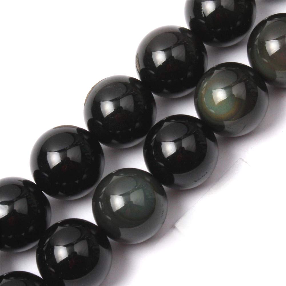 GEM-Inside Natural 18mm Black Obsidian Round Gemstone Semi Precious Loose Beads for Jewellery Making 15''