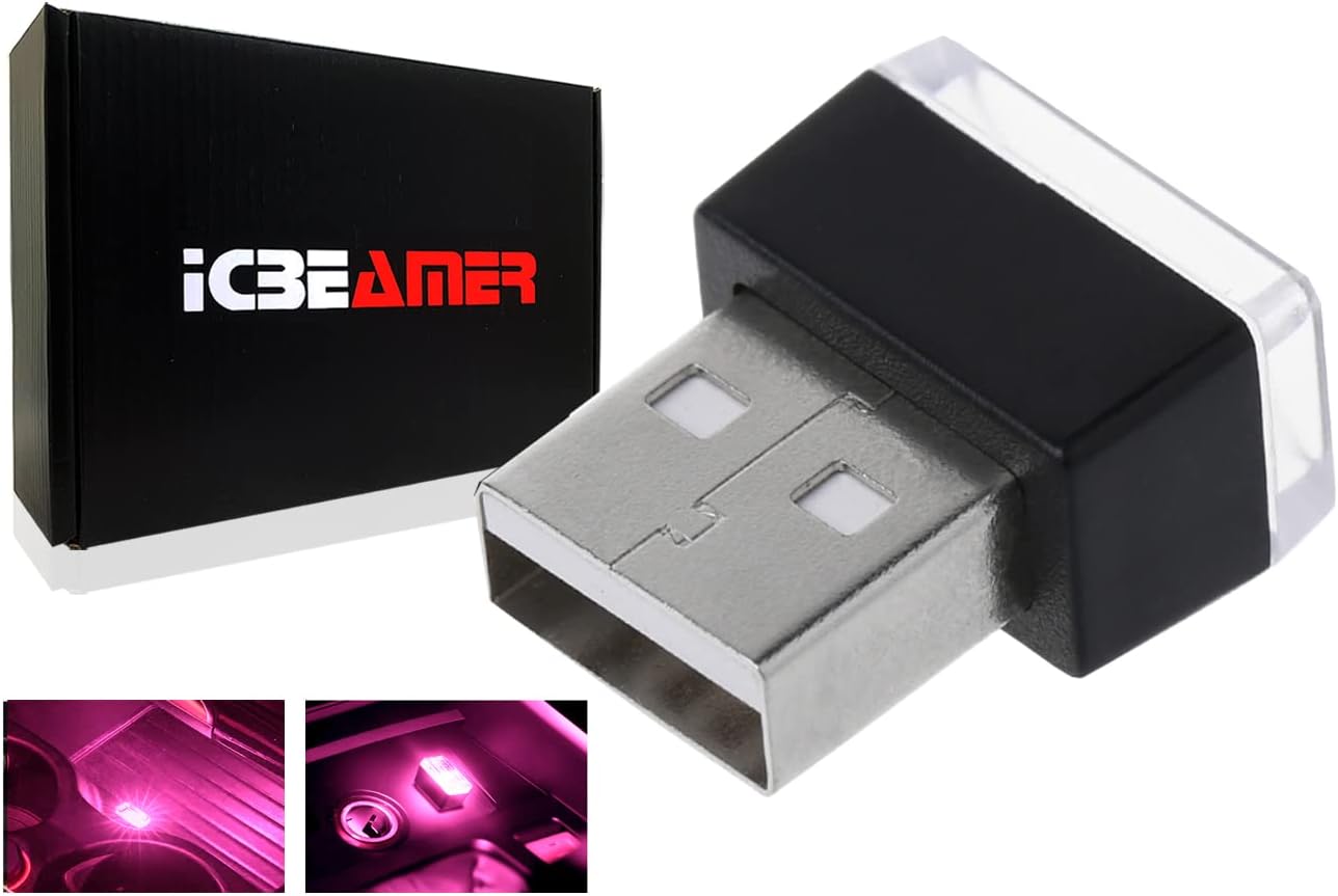 ICBEAMER 1 pc Pink Purple Universal USB Interface Plug-in Miniature Night Light LED for Car Interior and Trunk Ambient Atmosphere