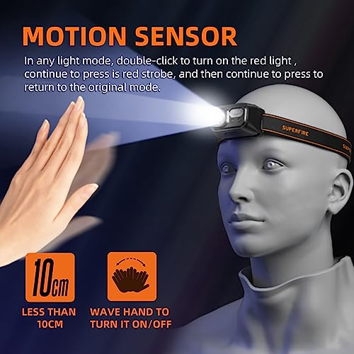 SuperFire LED Head Torch Rechargeable, 2000LM Super Bright Headlamp with Storage Box, USB C headtorch Sensor Control - Image 3