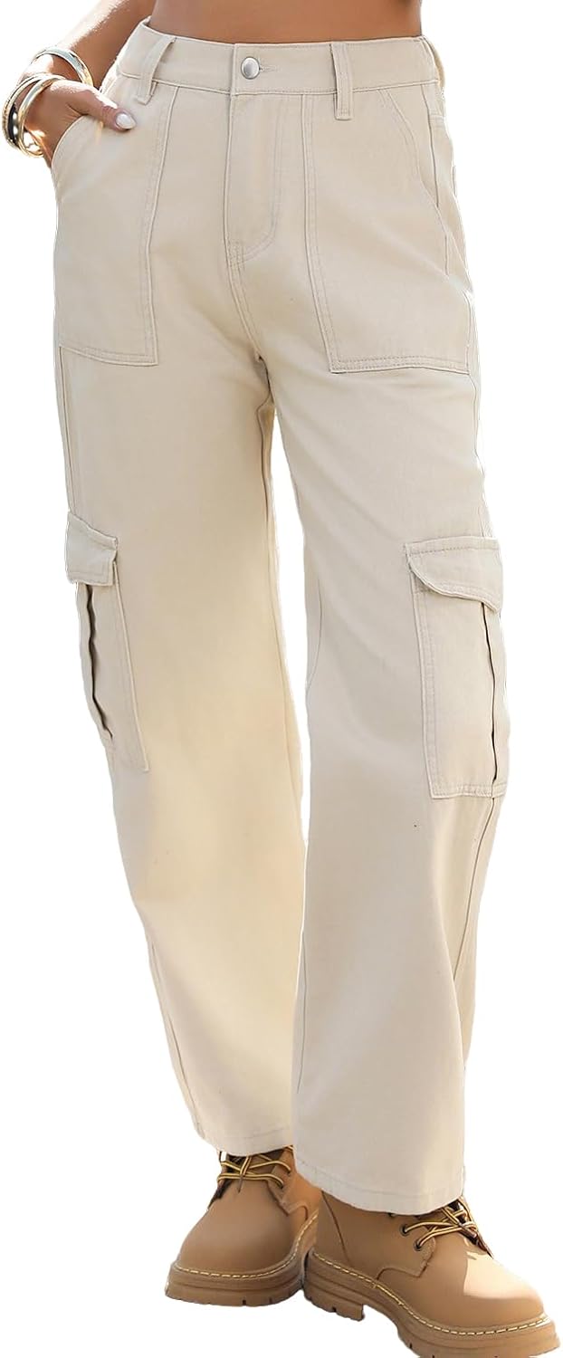 Women Cargo Pants High Waisted Y2k Baggy Straight Leg Casual Streetwear Utility Trousers with 6 Pockets