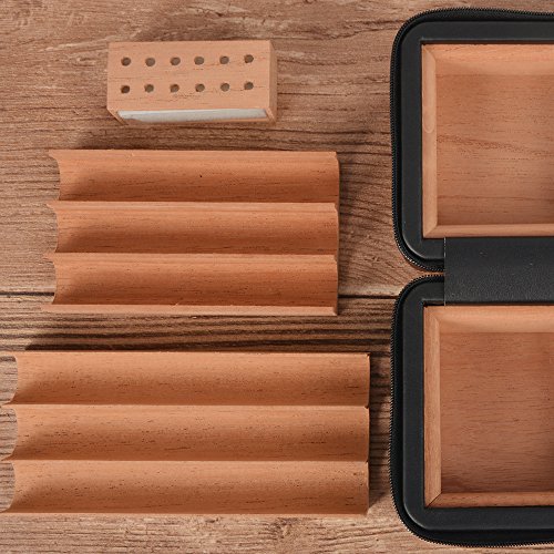 Cigar Carrying Case, Travel Leather Cedar Lined Humidor Cigar Box with Humidifier for 6 Cigars (Black)