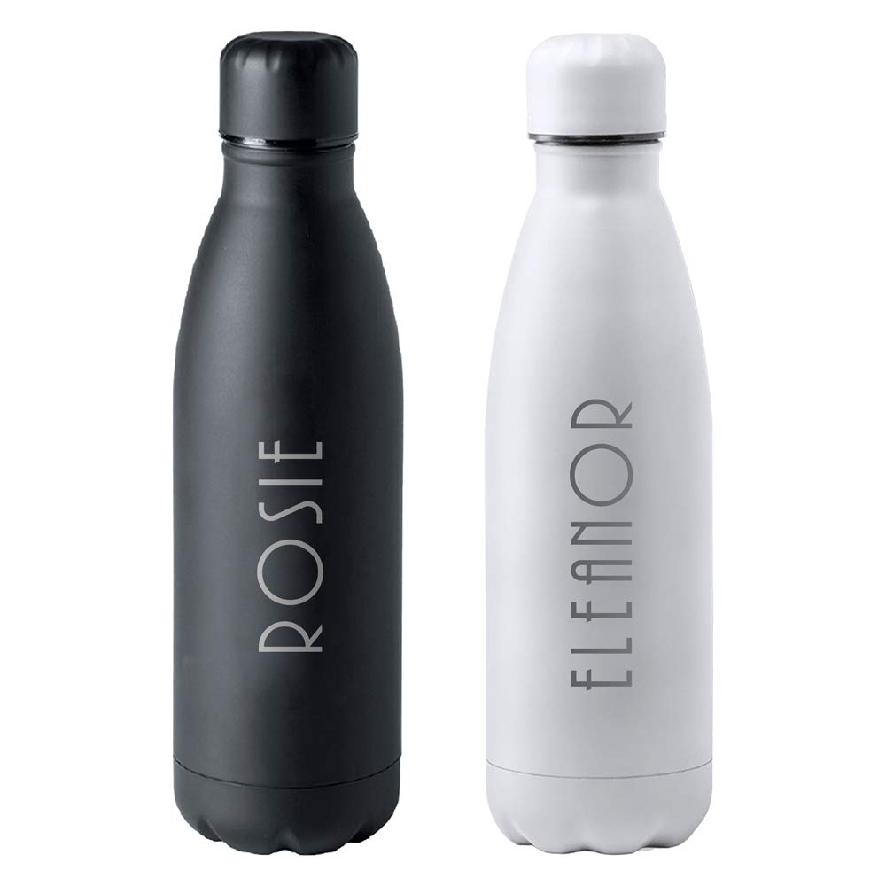 eBuyGB Personalised Metal Water Bottle 790ml Stainless Steel Reusable BPA Free Matt Art Deco Style Bottle - Unisex Custom Name - Use for School, Gym, Outdoor, Yoga & Sports (Pink)