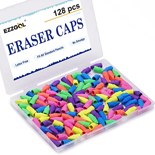 Pencil Erasers Caps Bulk, Ezzgol 128 Pcs Pencil Top Erasers Cap, 6 Assorted Colors Arrowhead Caps Erasers Latex Free Pencil Eraser Toppers For Kids Teachers #TOP9