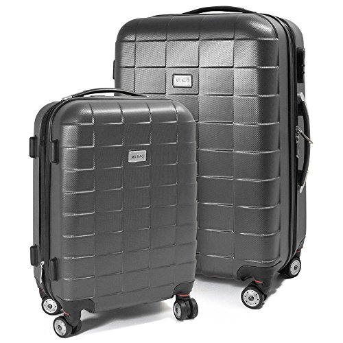 BERWINu00ae Kofferset M + L 2-teilig Reisekoffer Trolley Hartschalenkoffer ABS Teleskopgriff Modell Squares (Dunkelgrau)