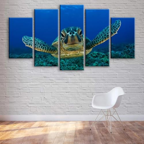 Toile decoration murale tortue de mer pour grand tableau salon au design marin apaisant