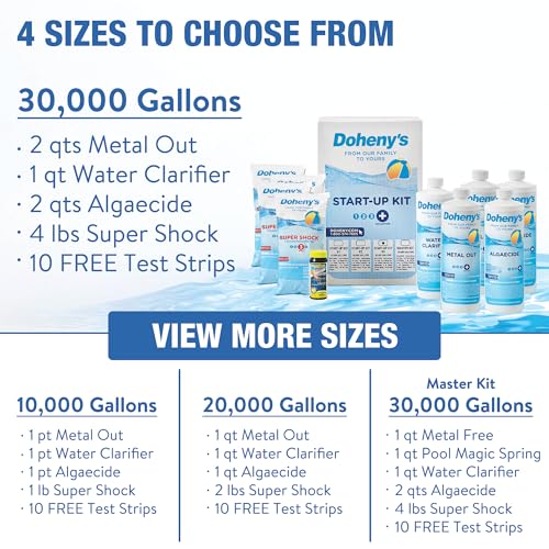 Image of Doheny's Ultimate Pool Opening Start-Up Kit | Includes Metal Out, Spring Control, Clarifier & Super Shock | Prevents Stains, Rust & Scale | Free Test Strips | Pro-Grade Pool Chemicals