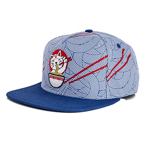 Blackskies® Ramen Snapback Cap | Casquette Baseball Homme Femme Basecap Bleu Nouilles Chat Japon - Unisexe Streetwear Outdoor Été Loisirs