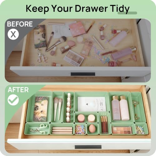 Image of Vtopmart 25 PCS Plastic Drawer Organizers Set, 4-Size Versatile Bathroom and Vanity Drawer Organizer Trays, Storage Bins for Makeup, Bedroom, Kitchen Gadgets Utensils and Office