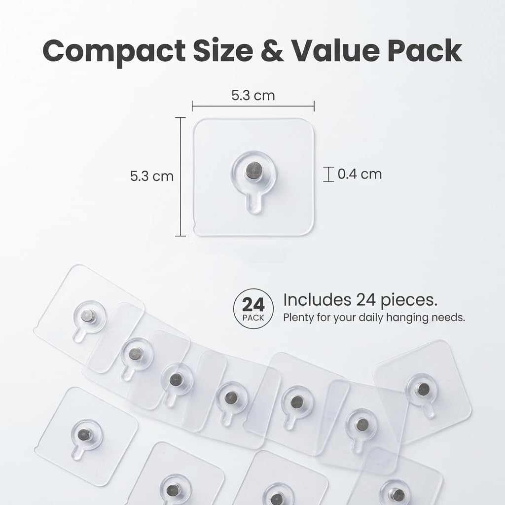 24PCS Adhesive Picture Hangers Without Nails, Heavy Duty Wall Hooks for Hanging Pictures, Waterproof Drill Free Sticky Hooks for Frame Canvas, Damage Free Self Adhesive Wall Mount forOffice image 3
