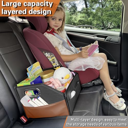 Noaman Leather Car Seat Organizer for Back Front Passenger Seats with 6 Storage Compartments 3 Hardware Handles Backseat Car Organizer for kids Multipurpose Car Organizers and Storage by Noaman - Image 7