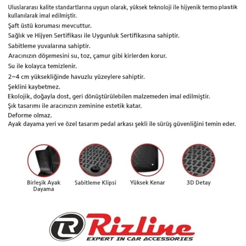 Rizline Suzuki S-Cross 2022 Sonrası İle Uyumlu 3D Araca Özel Havuzlu Paspas Bmy