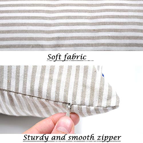 Jes&Medis Pack Of 2 Pillowcase Cotton Striped Home Decor Square Throw Pillow Covers Set For Office Bed Car Club 18 X 18 Inches 45 X 45 Cm Beige And White #TOP3