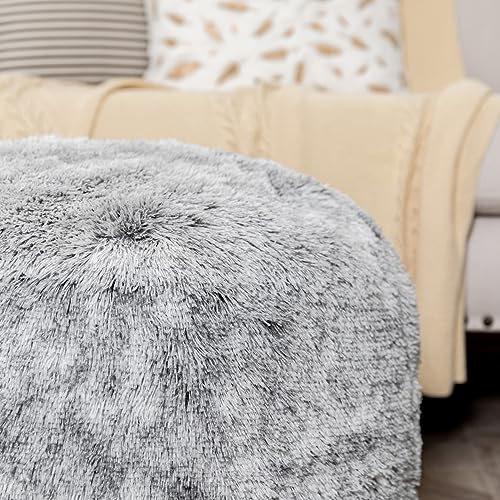 Grey Ottoman Foot Rest(NO Filler)Pouf Ottoman Unstuffed Floor Pouf Ottoman 20x20x12 Inches Round Pouf Seat Floor Bean Bag Chair Foldable Floor Chair Storage for Living Room Bedroom Cover ONLY - Thumbnail 7