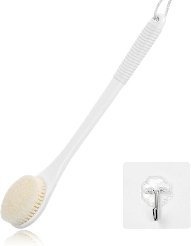 Escova para banho e corpo ROLIZOE com cabo de silicone texturizado, cerdas de firmeza média e gancho, branca